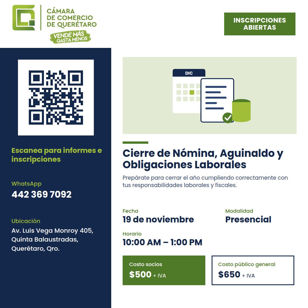 Cierre de Nómina, Aguinaldo y Obligaciones Laborales del 19 de noviembre de 2026