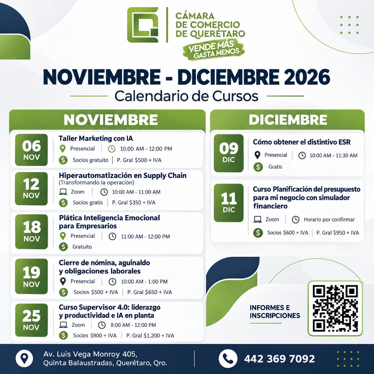 calendario de cursos de noviembre y diciembre de 2026